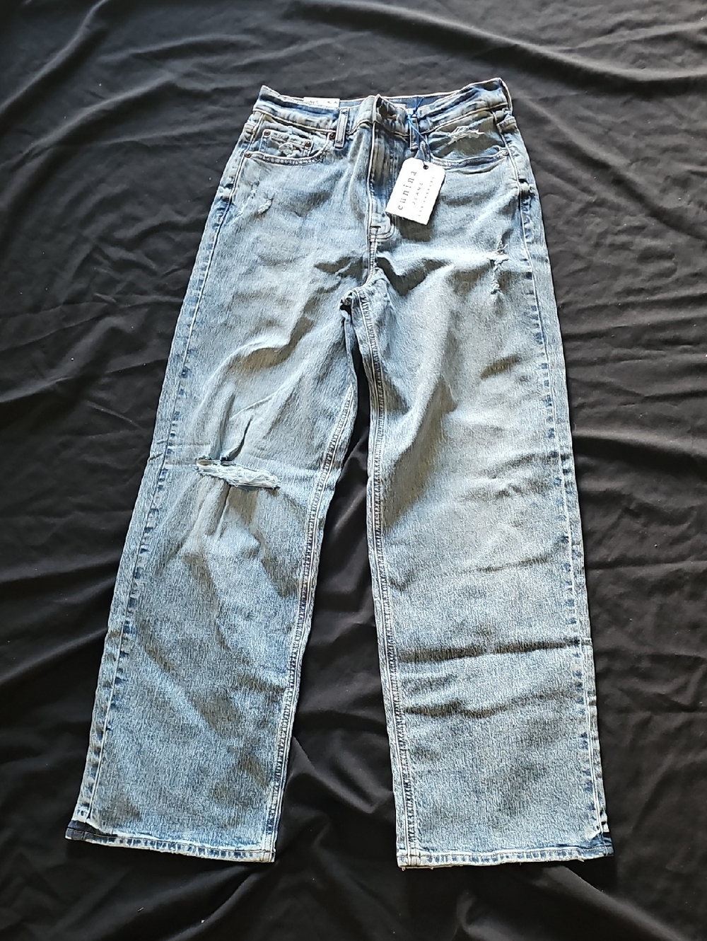 Eunina Light Blue Distressed Straight-Leg Jeans